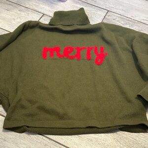 Olive Green 'Merry' Turtleneck Oversized Cropped Batwing Sweater 2-3X